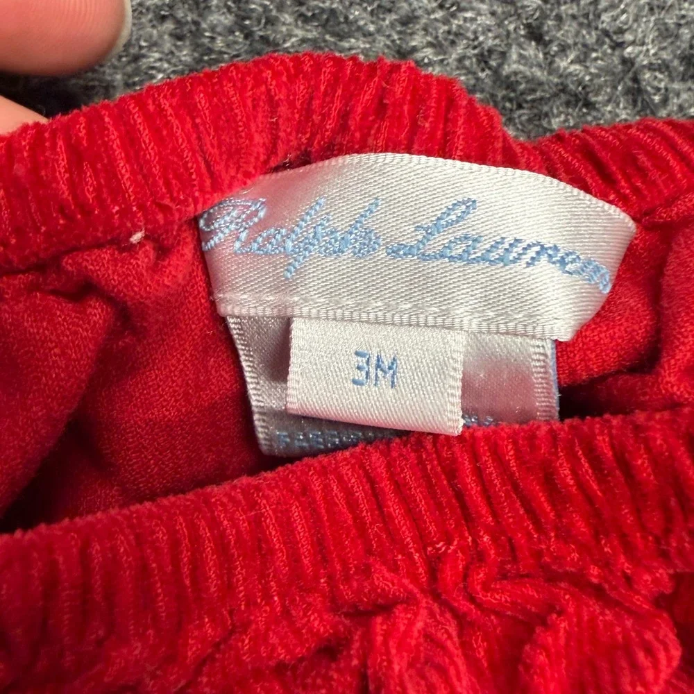 Ralph Lauren Baby Girls Red Corduroy Holiday Dress Velvet Trim Diaper Cover 3M